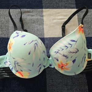 Floral Print Underwire Bra - Mint and Black PINK